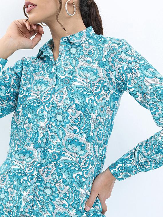women blue polyester shirt and trouser co-ord set - 21486404 - Standard Image - 4