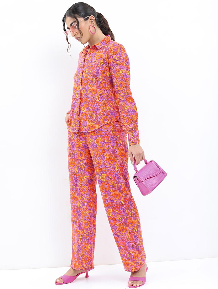 women purple polyester shirt and trouser co-ord set - 21486405 - Standard Image - 1