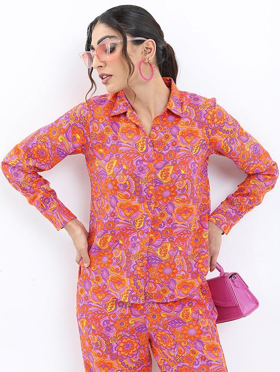 women purple polyester shirt and trouser co-ord set - 21486405 - Standard Image - 4