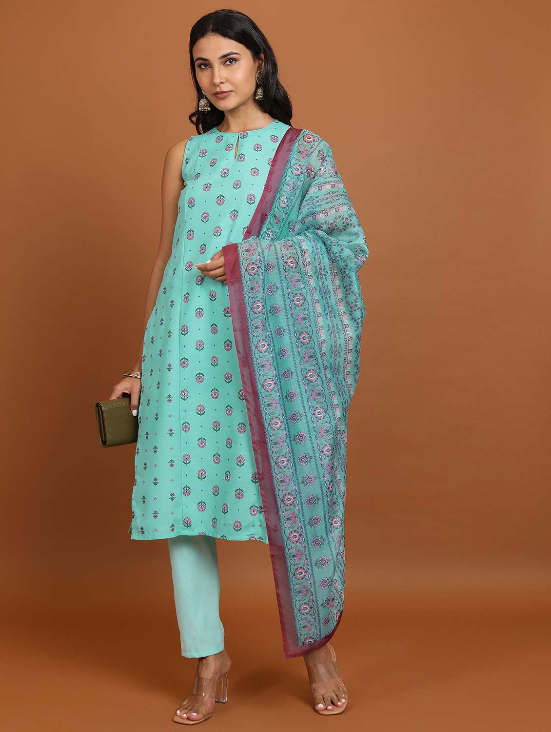 women floral printed kurta pant set with dupatta