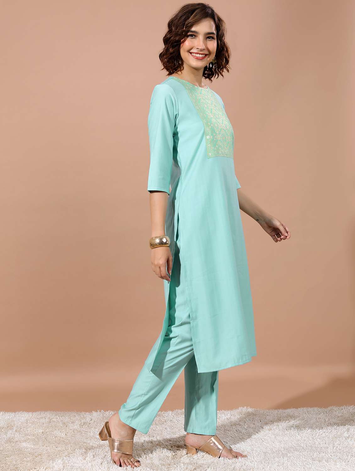 women three quarter sleeve kurta pant with dupatta set - 21486411 -  Standard Image - 1
