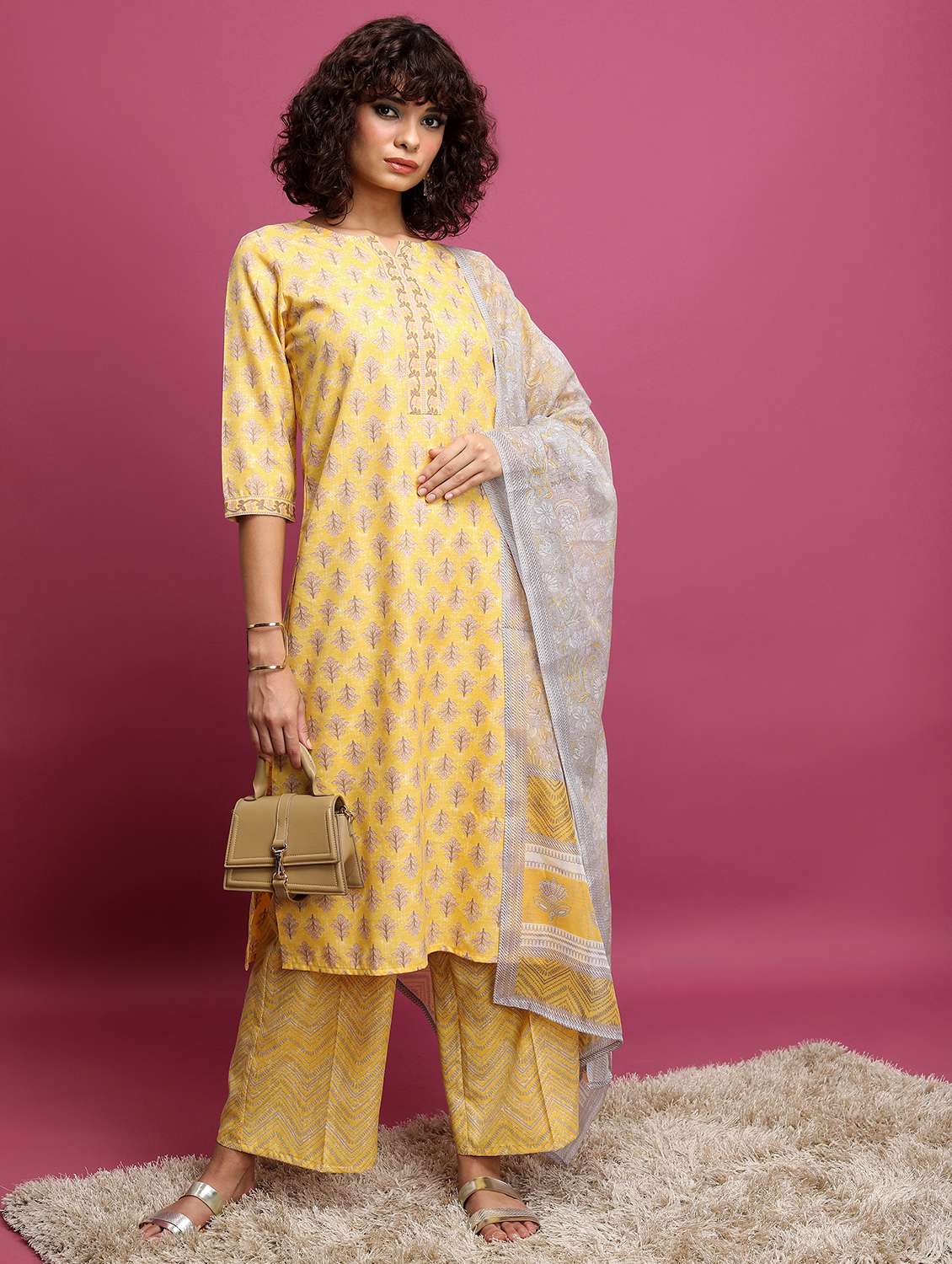 women kurta palazzo set with dupatta - 21486414 -  Standard Image - 1