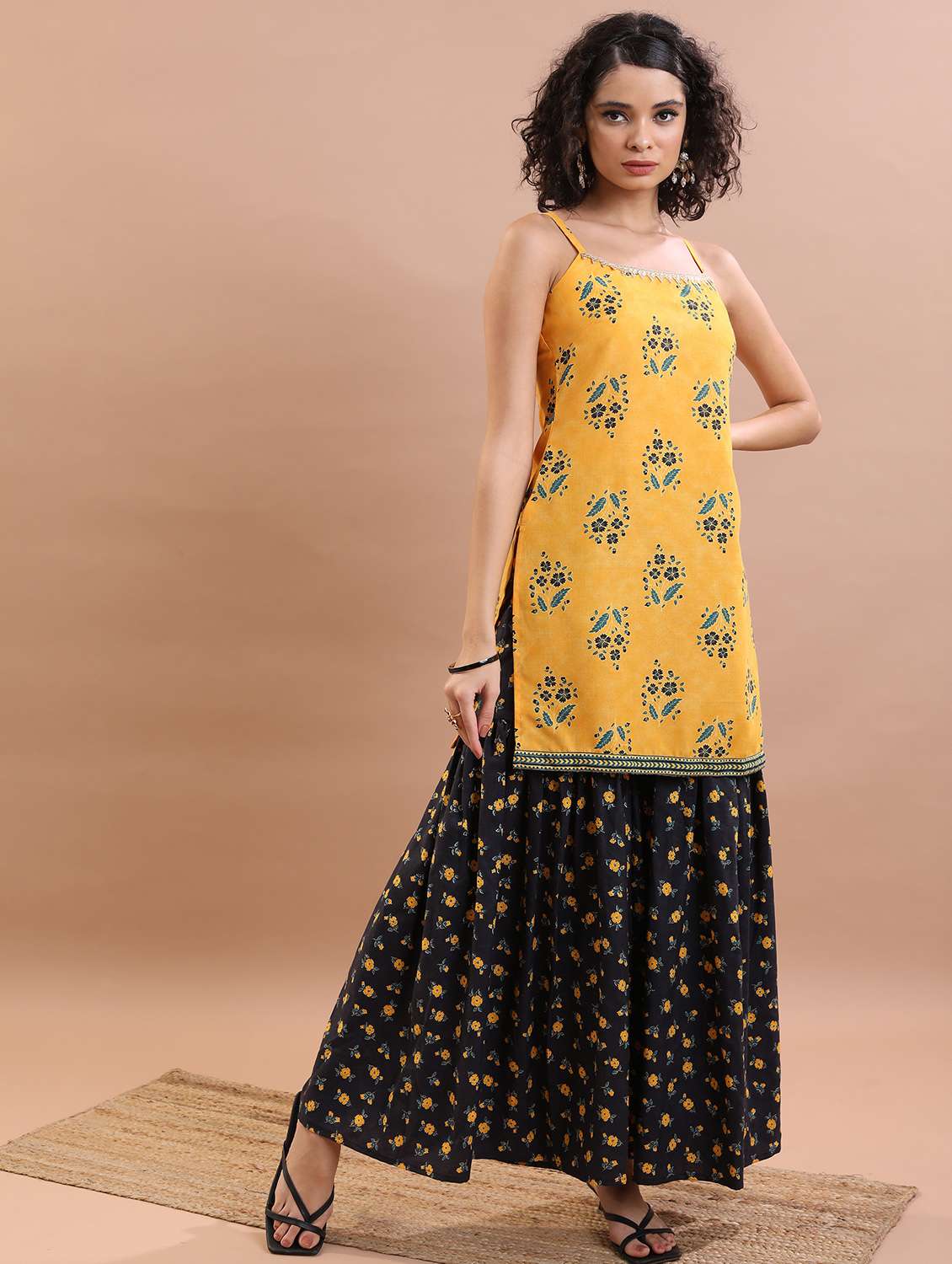 women floral kurta sharara set with dupatta