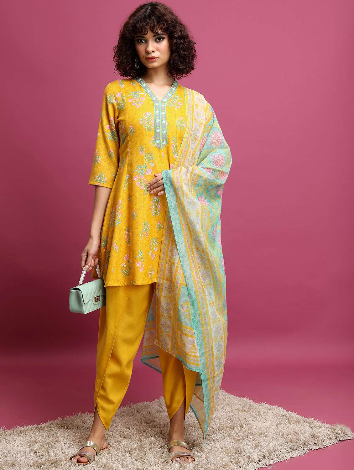 women floral dhoti kurta set with dupatta