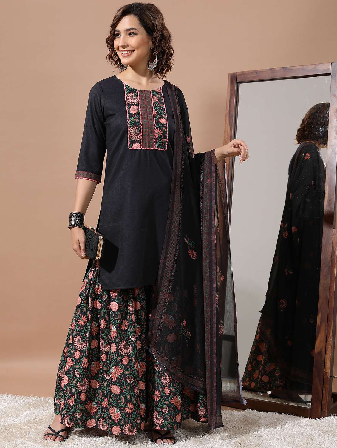 women self-designed kurta sharara set with dupatta