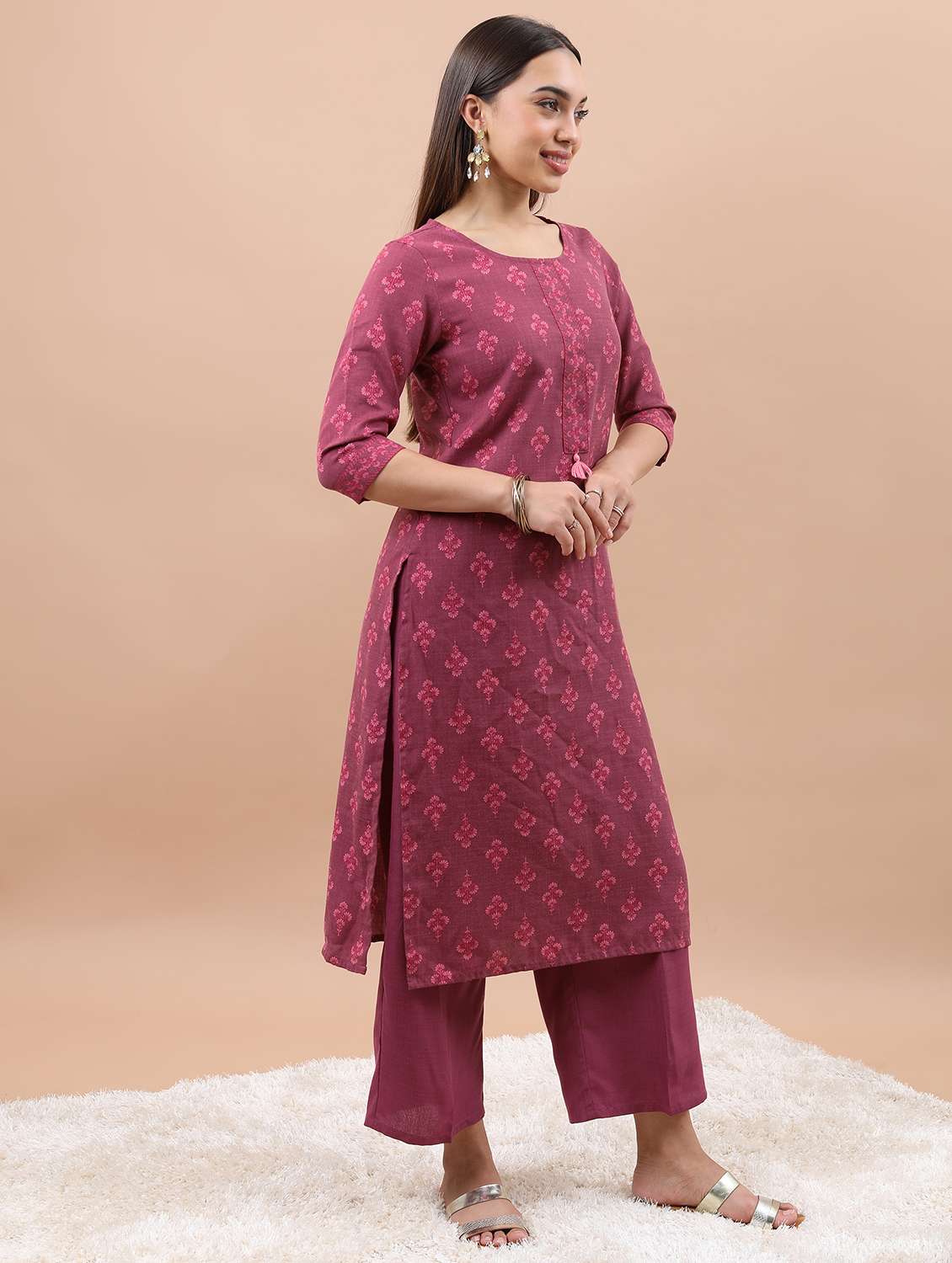 women three quarter sleeve kurta pant with dupatta set - 21486484 -  Standard Image - 1