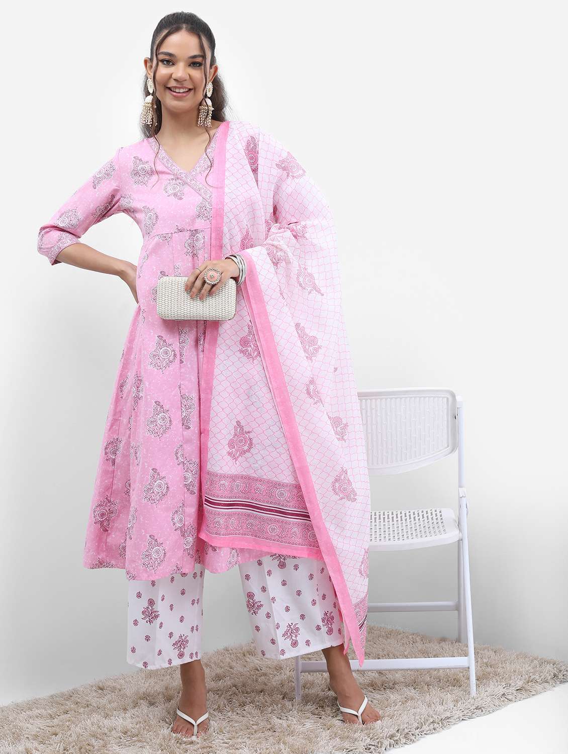 women printed kurta palazzo set with dupatta