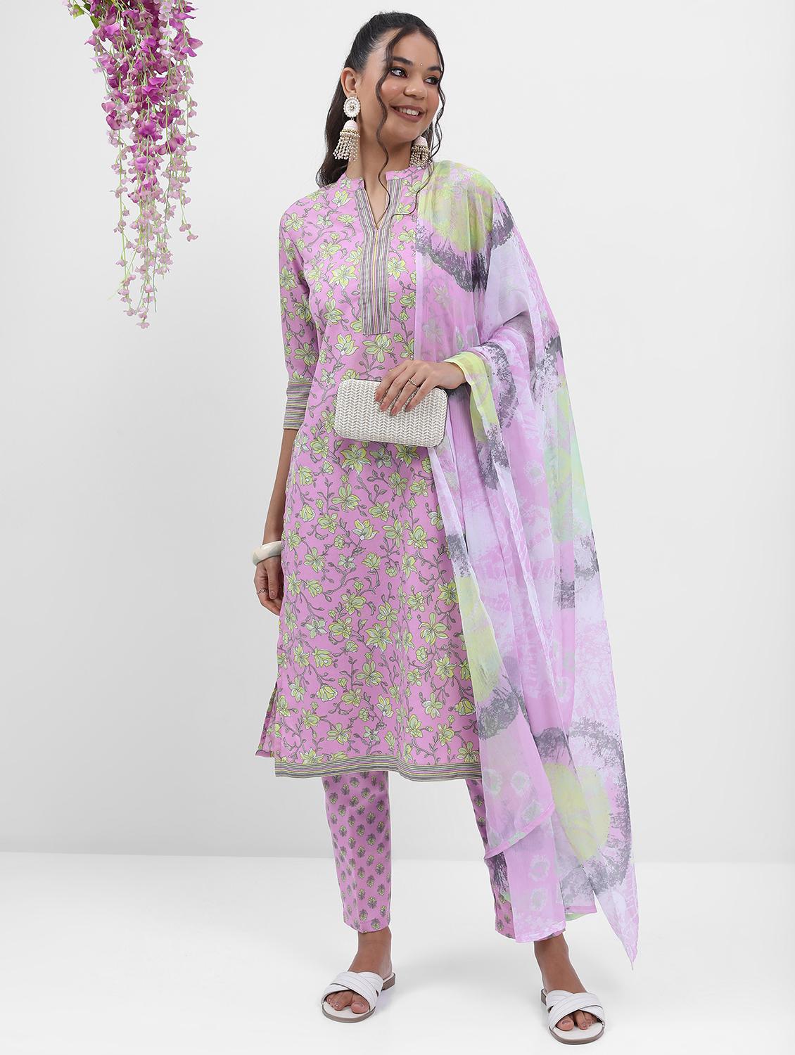 women lavender kurta pant set with dupatta - 21486504 -  Zoom Image - 0