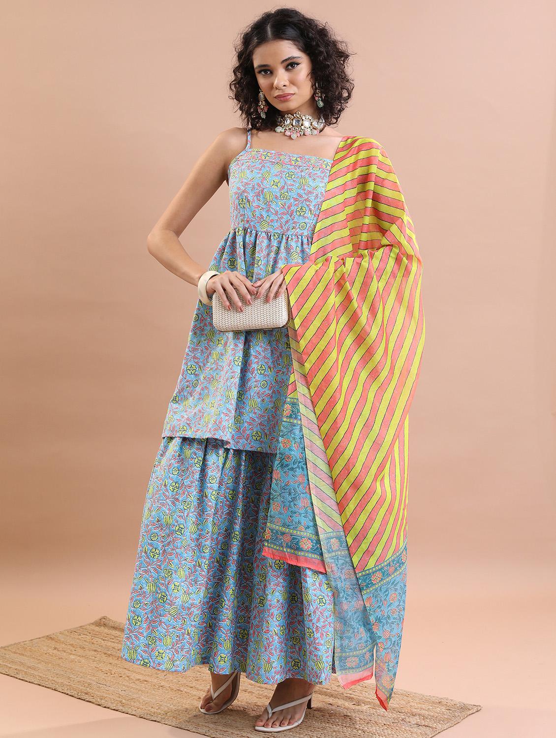 women light blue kurta sharara set with dupatta - 21486512 - Zoom Image - 0