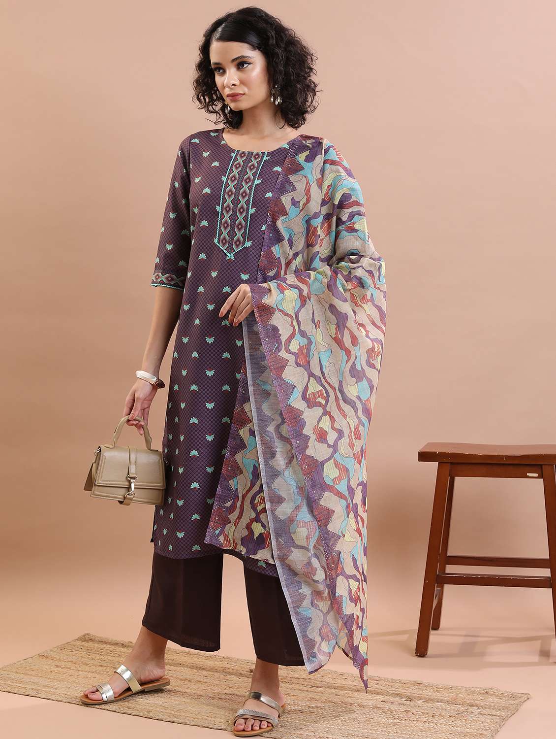 women purple kurta palazzo set with dupatta - 21486523 -  Standard Image - 1