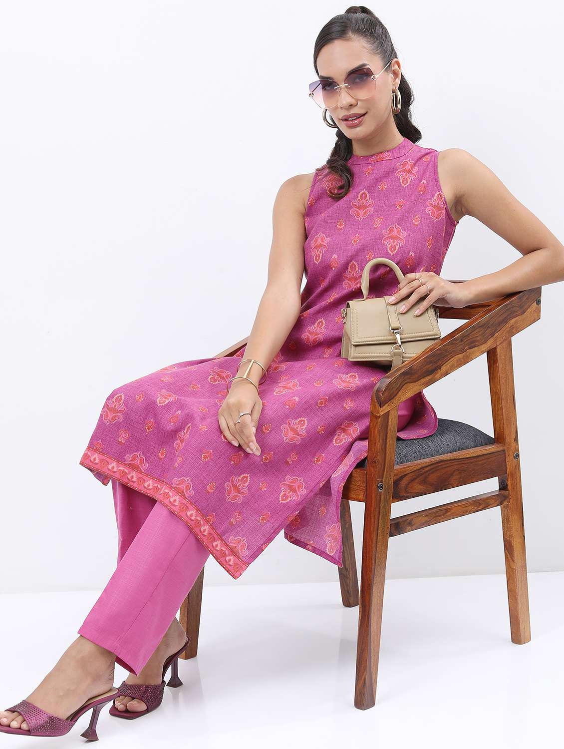 women pink paisley kurta pant set - 21486540 -  Standard Image - 1