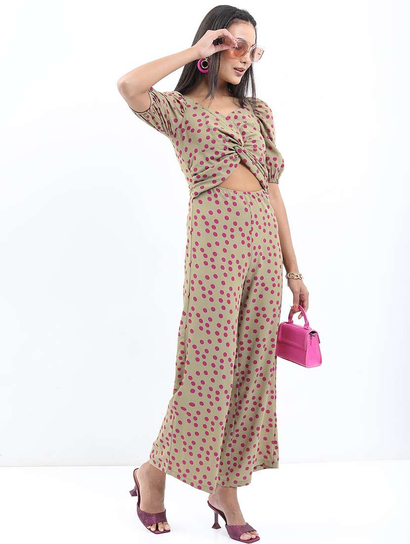 women green cotton blend full leg jumpsuit - 21486568 - Standard Image - 1
