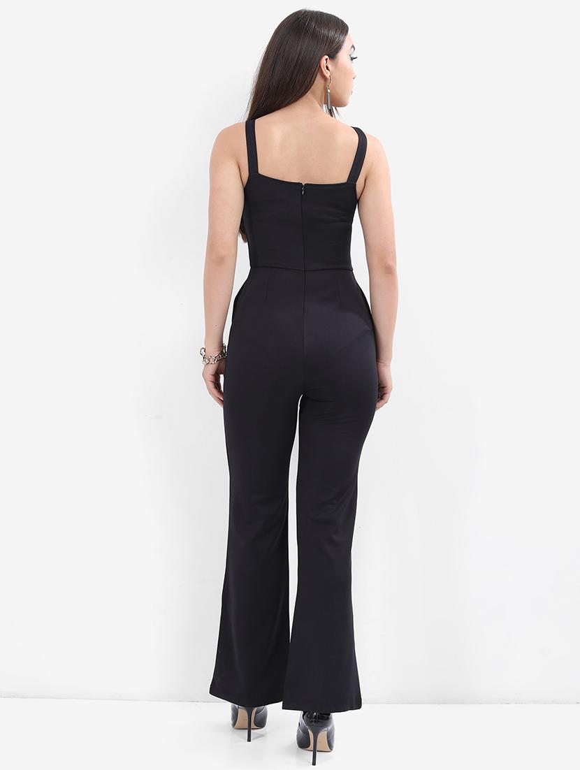 women black cotton blend full leg jumpsuit - 21486574 - Standard Image - 1