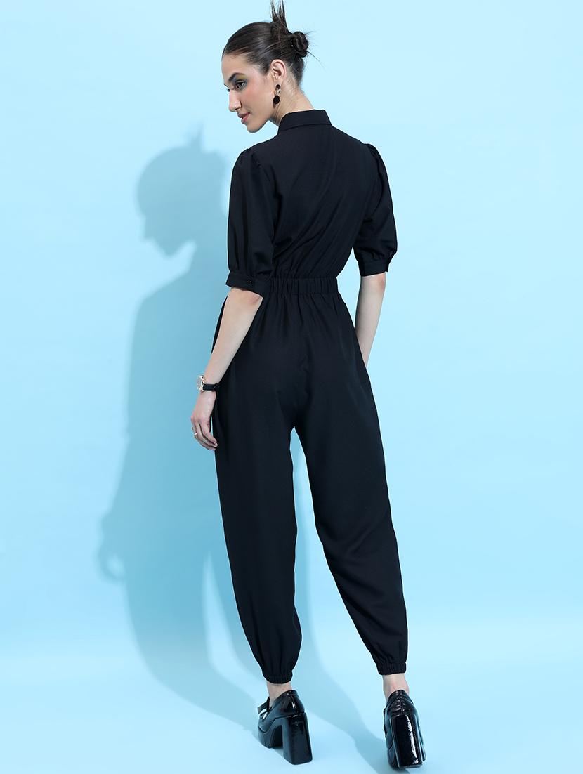 women black cotton blend full leg jumpsuit - 21486582 -  Standard Image - 1