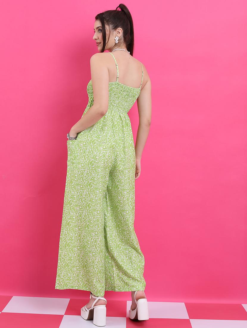 women green cotton blend full leg jumpsuit - 21486587 - Standard Image - 1