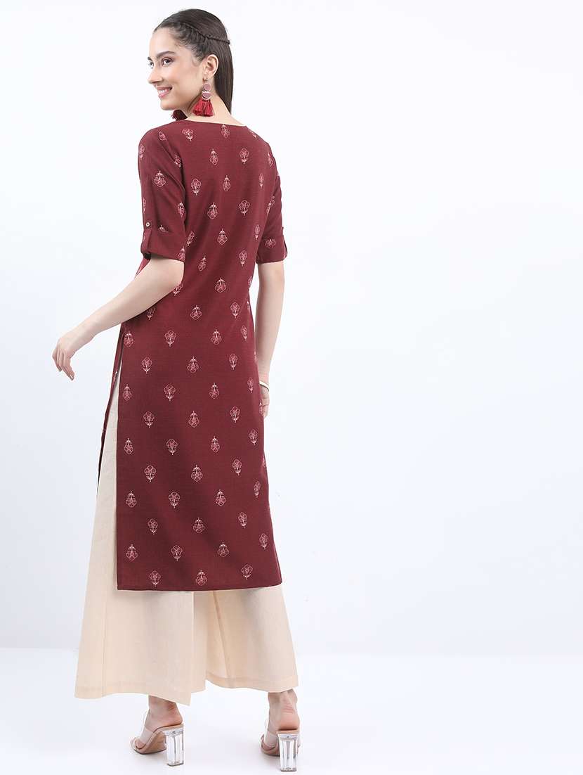 women maroon cotton blend straight kurta - 21486601 -  Standard Image - 1