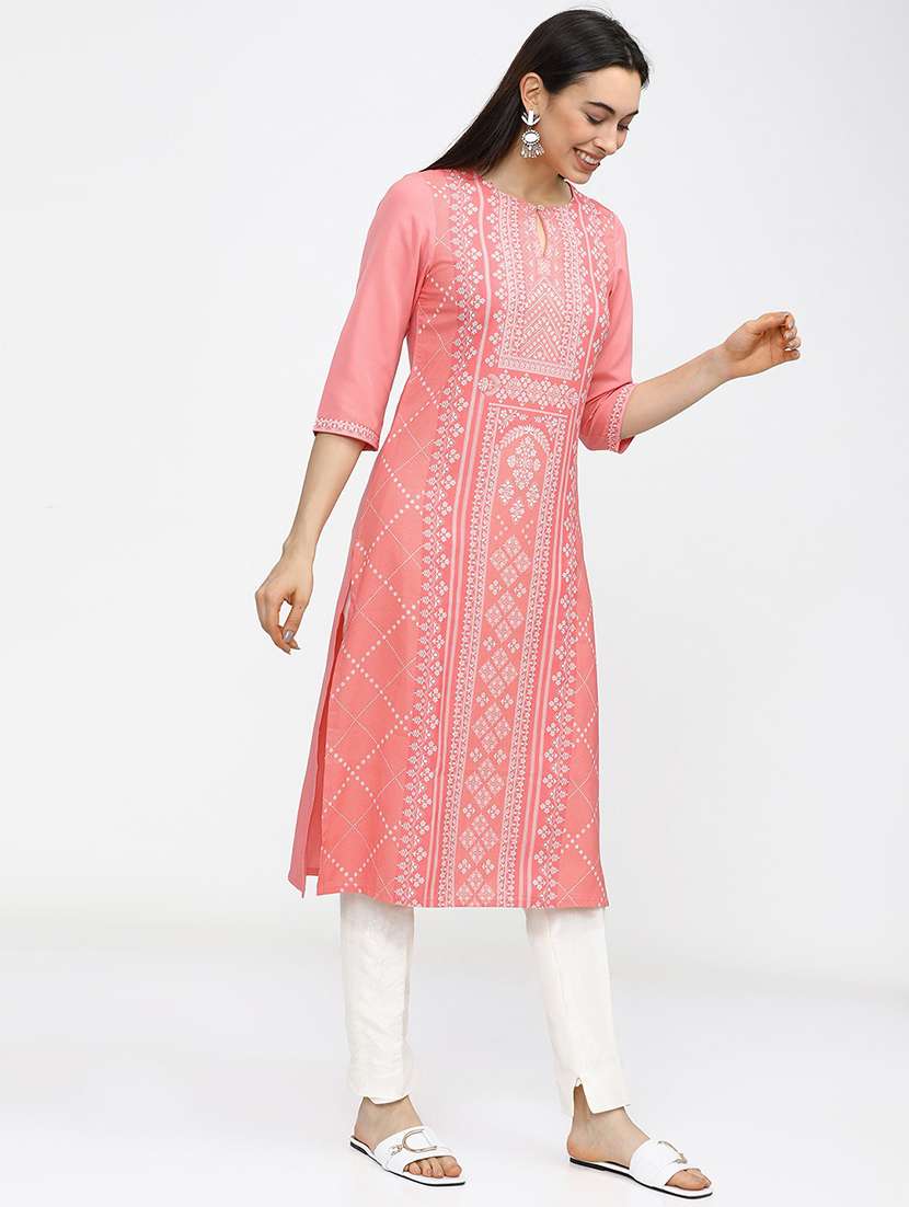 women three quarter sleeve printed a-line kurta - 21486611 -  Standard Image - 1