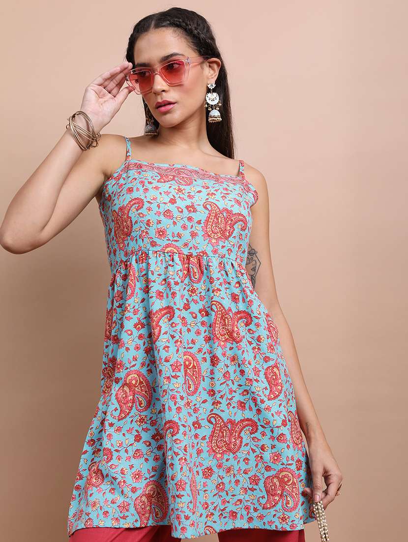 light blue paisley printed flared kurta - 21486613 -  Standard Image - 1