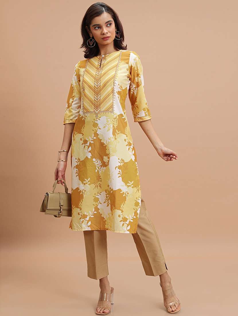 women three quarter sleeve printed a-line kurta - 21486624 -  Standard Image - 1
