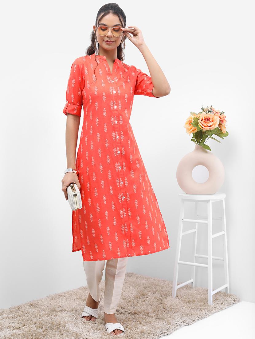 orange printed a-line kurta - 21486627 - Standard Image - 1