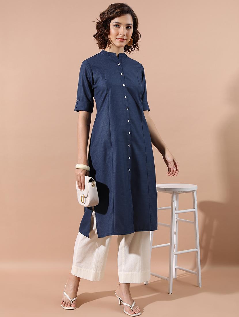 blue solid a-line kurta - 21486633 - Zoom Image - 0