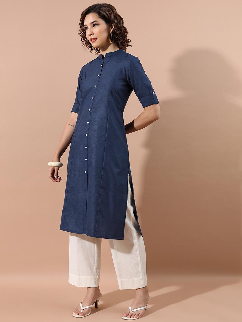 blue solid a-line kurta - 21486633 - Standard Image - 1