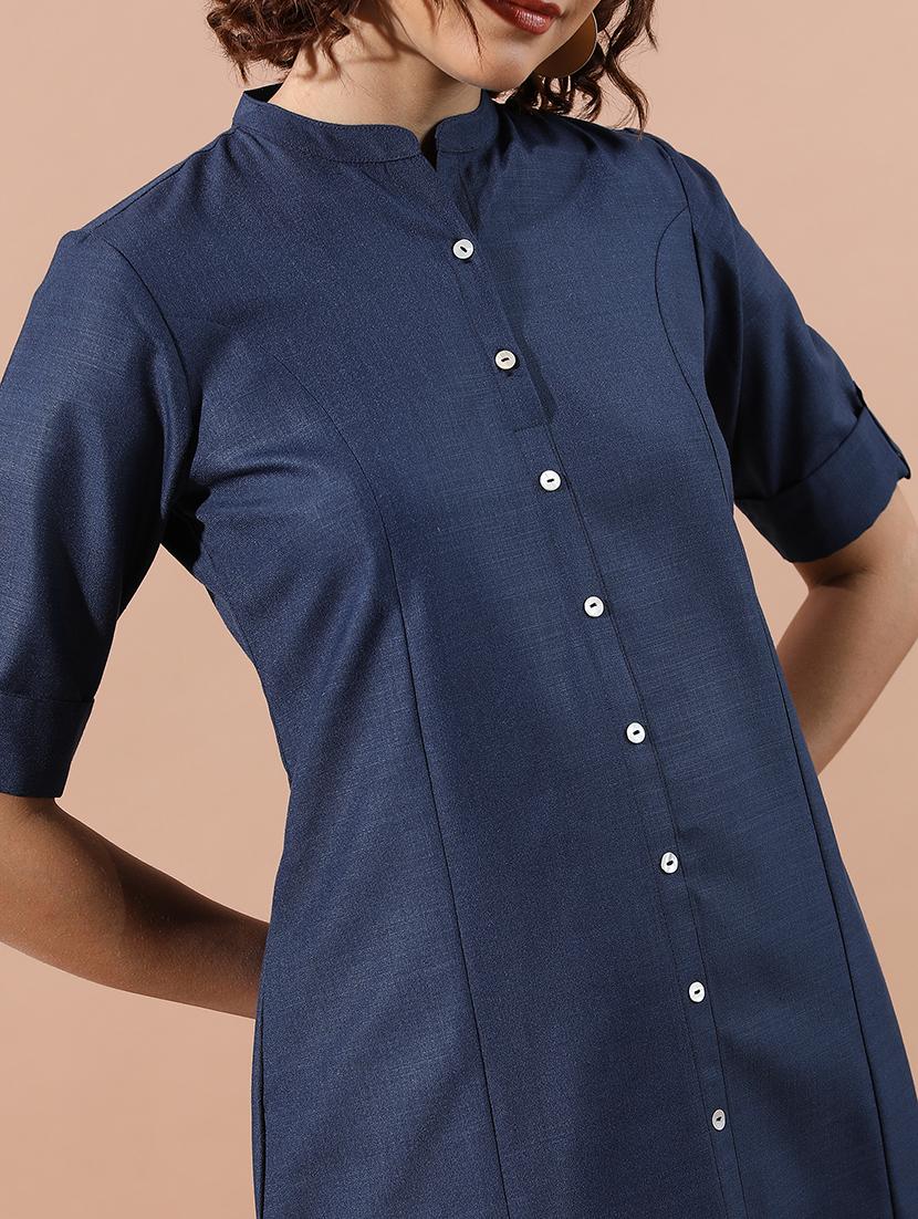 blue solid a-line kurta - 21486633 - Standard Image - 4