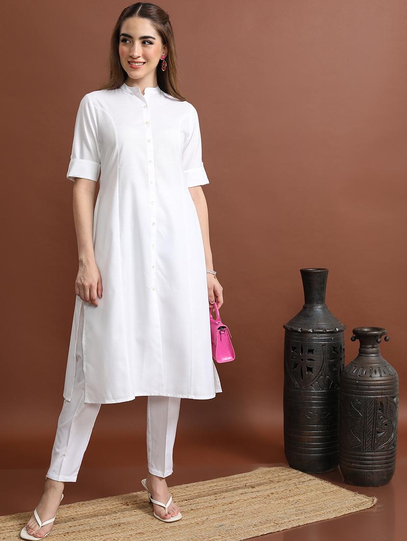 white solid a-line kurta - 21486637 - Zoom Image - 0