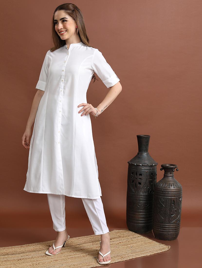 white solid a-line kurta - 21486637 - Standard Image - 1