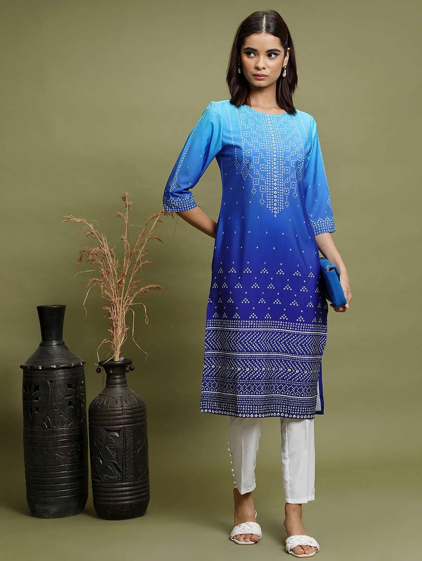 women three quarter sleeve printed a-line kurta