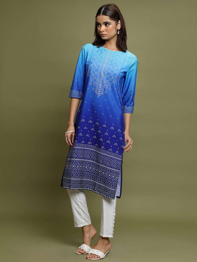 women three quarter sleeve printed a-line kurta - 21486639 -  Standard Image - 1
