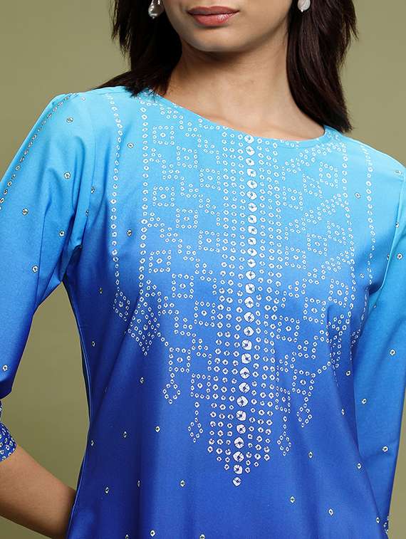 women three quarter sleeve printed a-line kurta - 21486639 -  Standard Image - 4