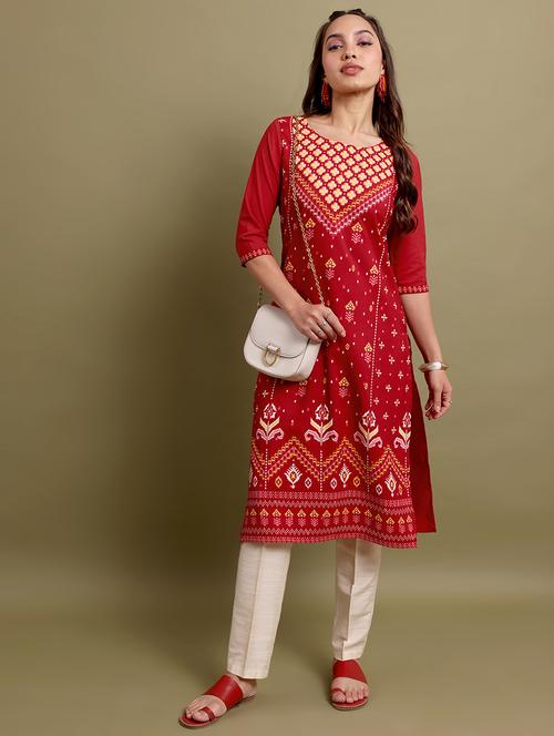 women three quarter sleeve printed a-line kurta - 21486640 -  Standard Image - 0