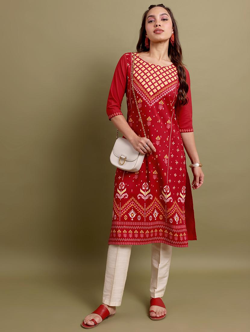 women three quarter sleeve printed a-line kurta - 21486640 -  Zoom Image - 0