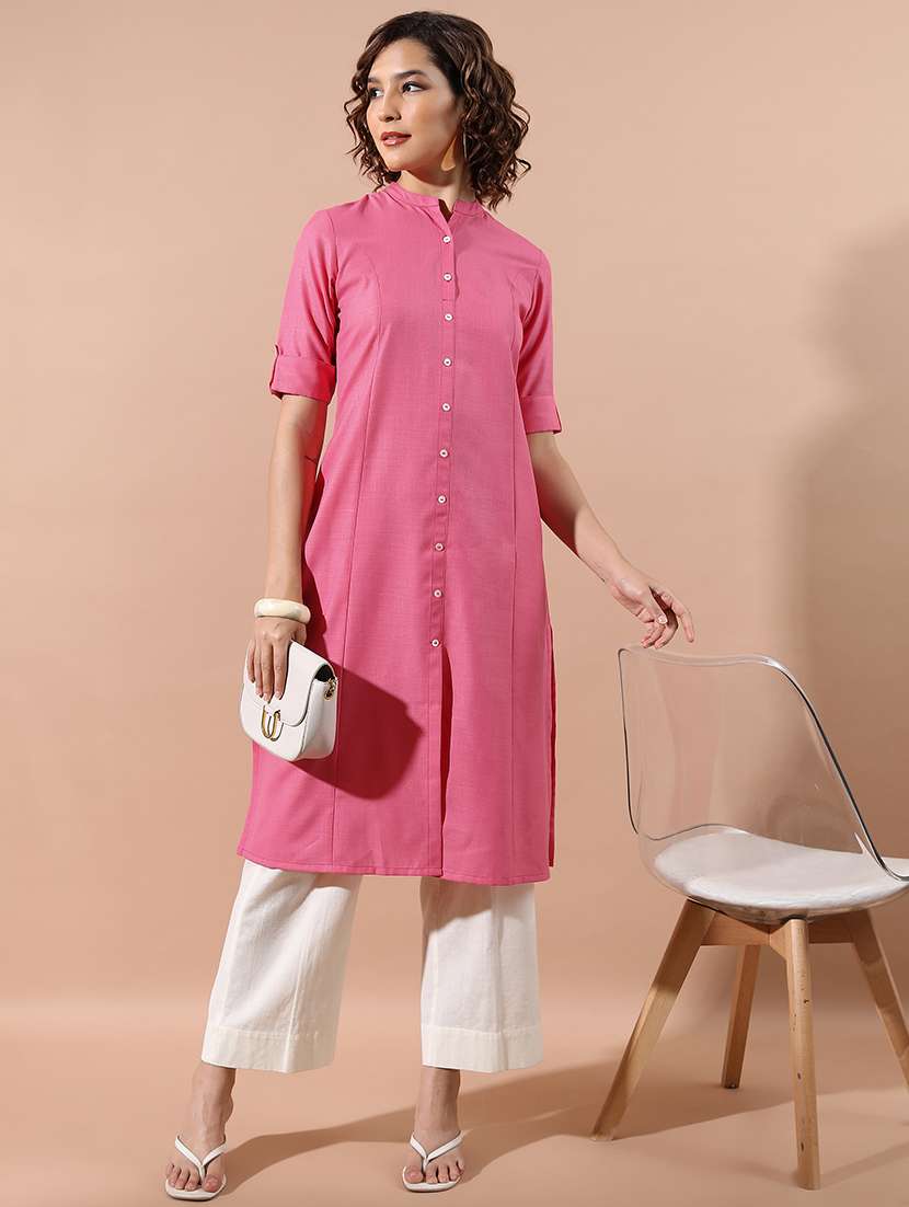 pink solid a-line kurta - 21486642 -  Standard Image - 1
