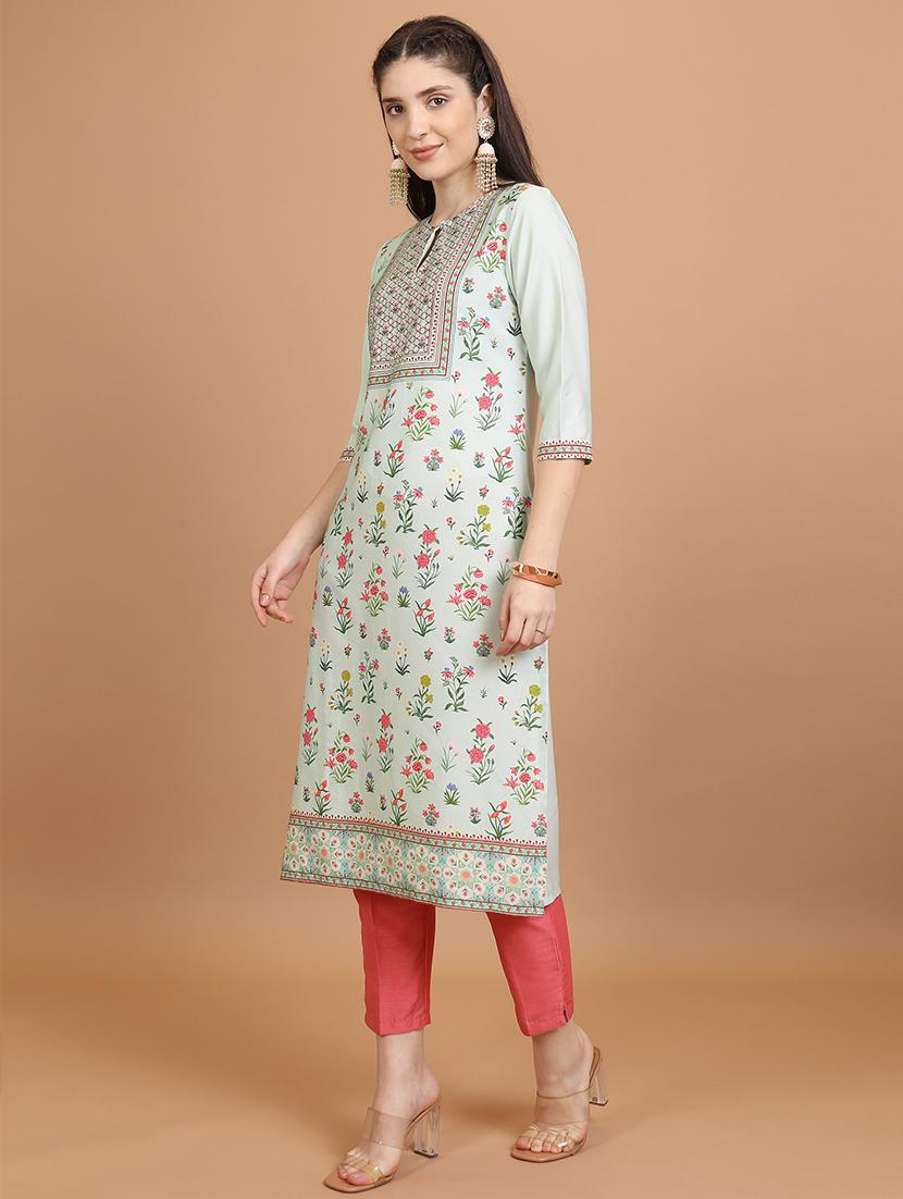 women three quarter sleeve printed a-line kurta - 21486651 - Standard Image - 1