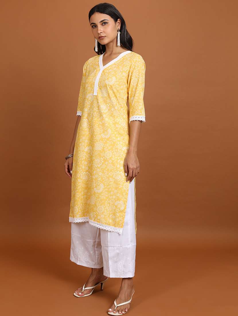 yellow printed a-line kurta - 21486654 -  Standard Image - 1