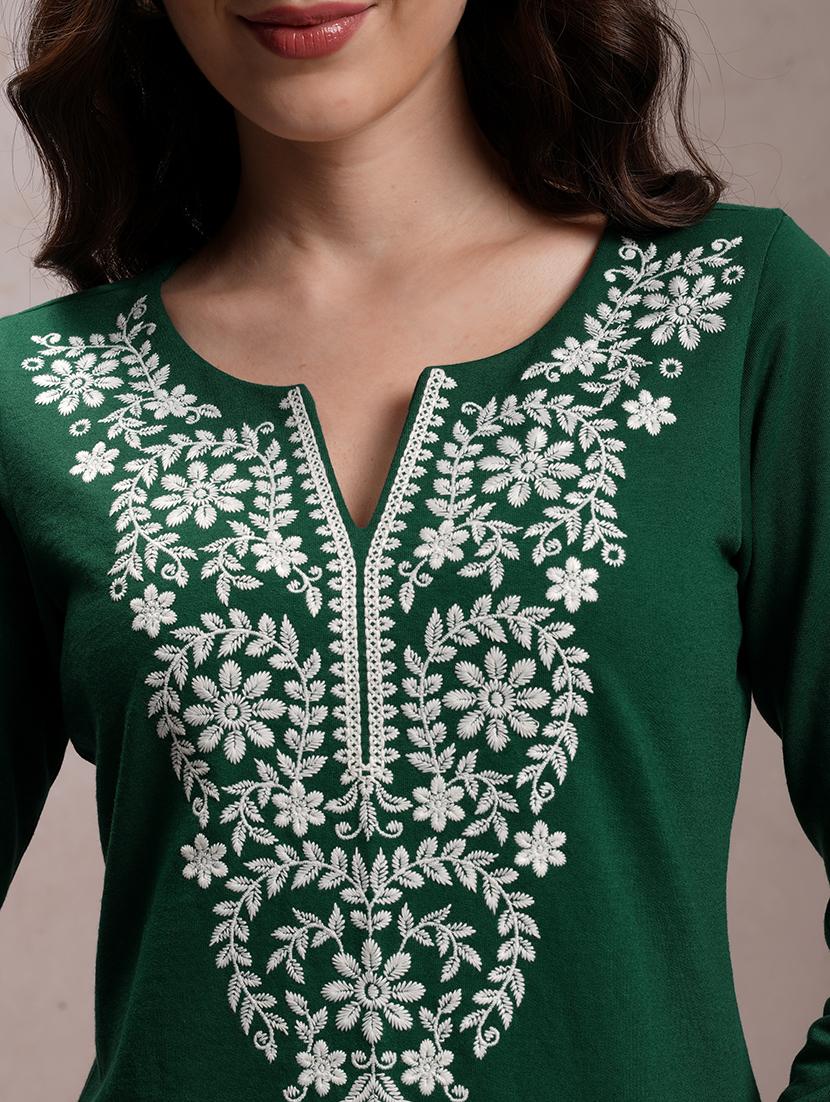 green embroidered a-line kurta - 21486655 - Standard Image - 4