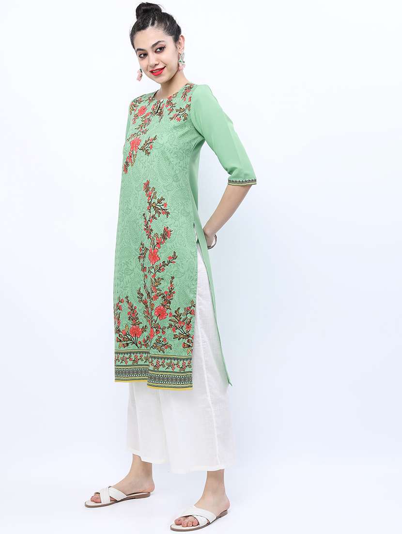 women three quarter sleeve printed a-line kurta - 21486661 -  Standard Image - 1