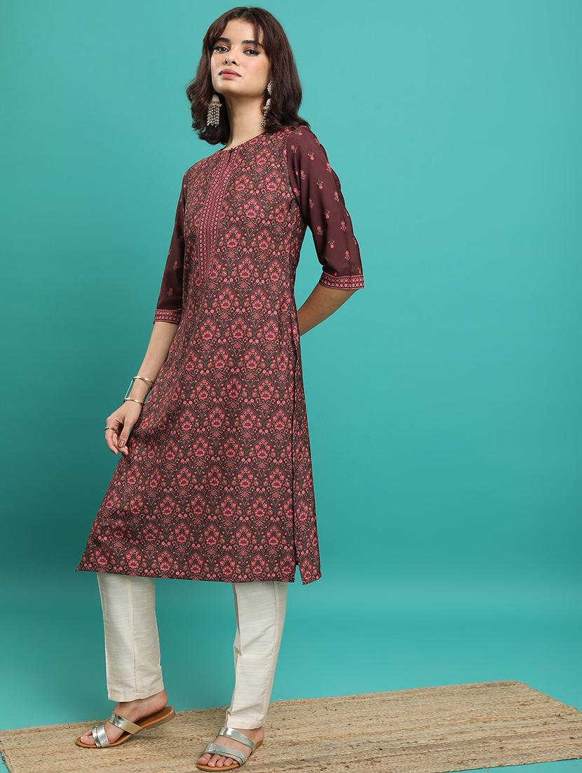 women three quarter sleeve printed a-line kurta - 21486664 - Standard Image - 1
