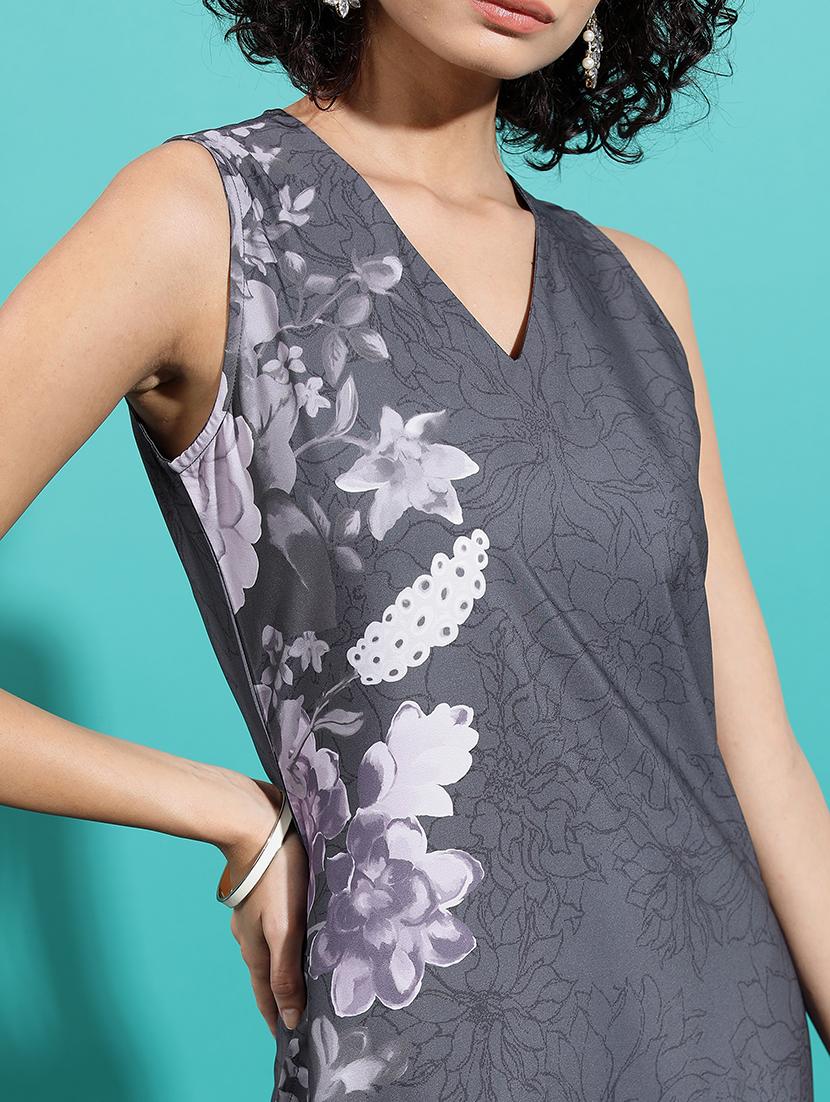 grey floral printed a-line kurta - 21486666 - Standard Image - 4