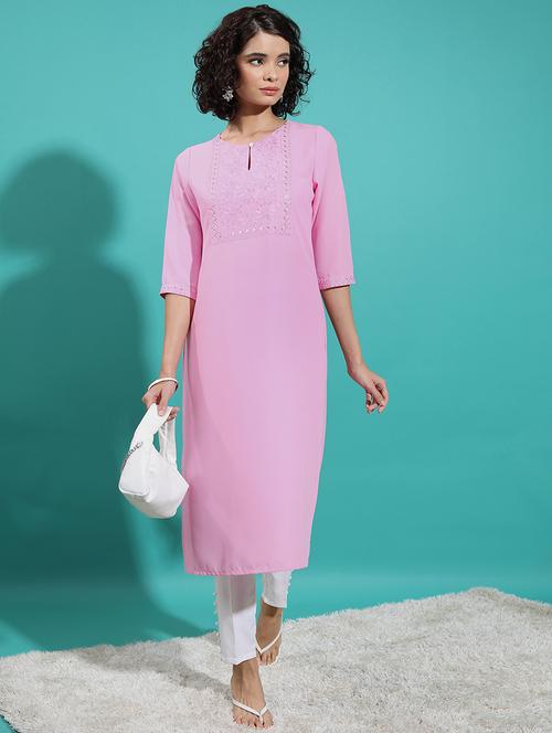 pink embroidered a-line kurta - 21486667 - Standard Image - 0