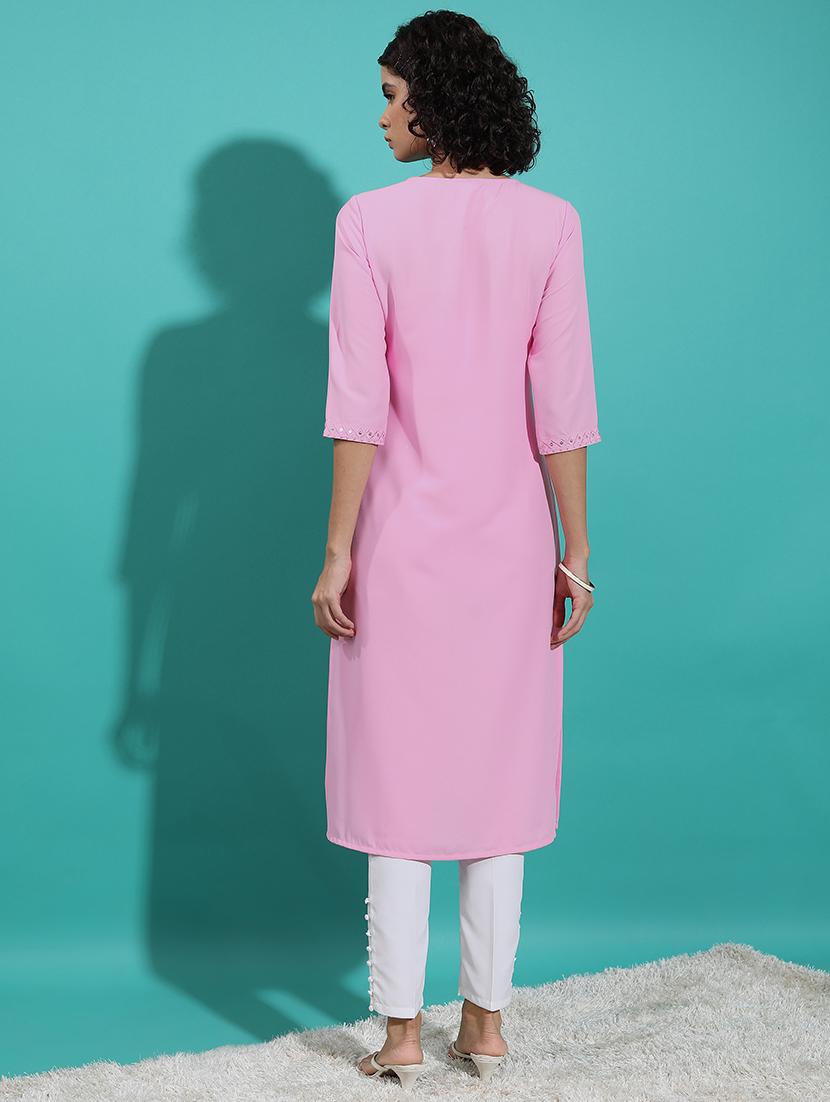 pink embroidered a-line kurta - 21486667 - Standard Image - 1