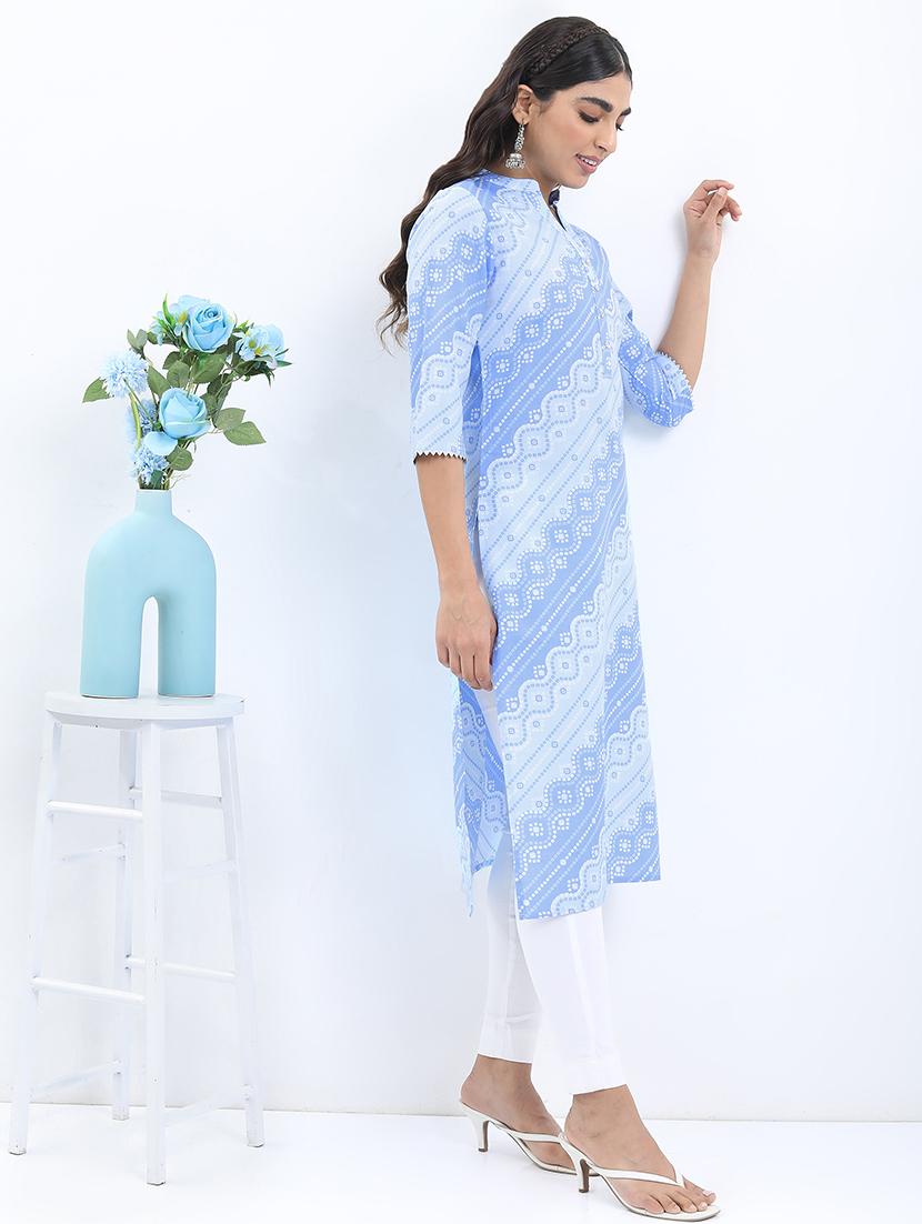 women three quarter sleeve printed a-line kurta - 21486670 - Standard Image - 1
