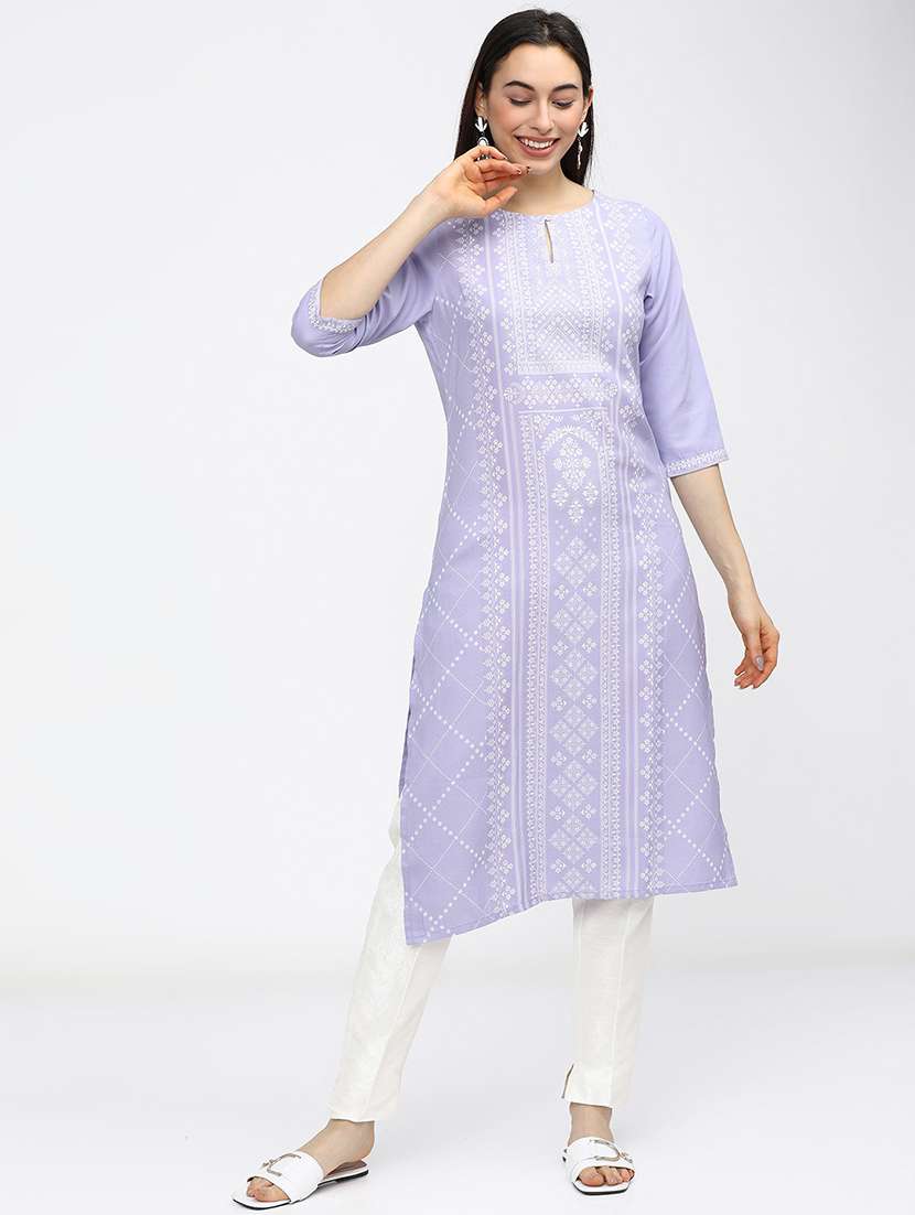 women three quarter sleeve printed a-line kurta