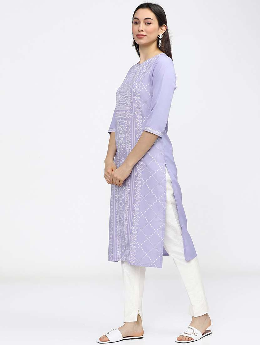 women three quarter sleeve printed a-line kurta - 21486679 -  Standard Image - 1