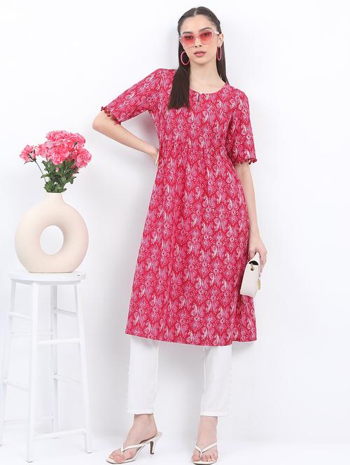 women three quarter sleeve printed a-line kurta - 21486689 - Standard Image - 0