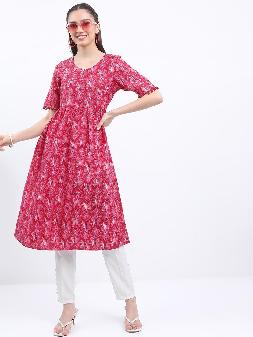 women three quarter sleeve printed a-line kurta - 21486689 - Standard Image - 1