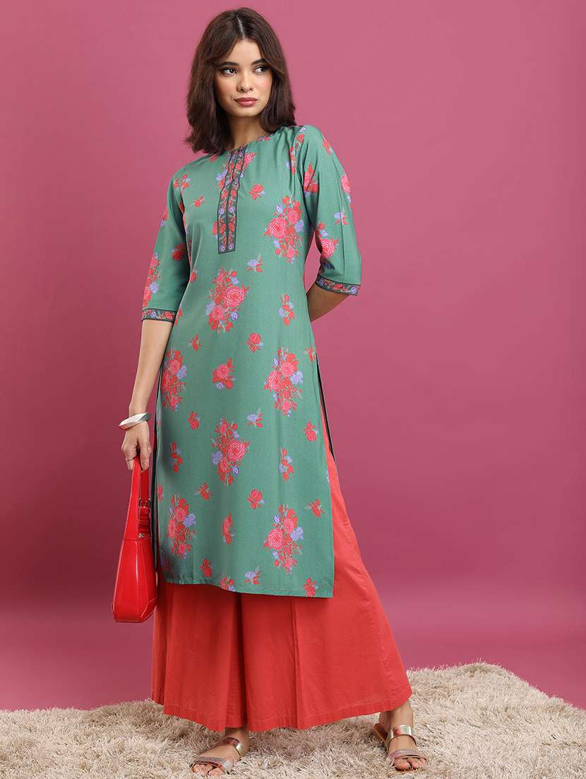 women three quarter sleeve printed a-line kurta - 21486690 -  Standard Image - 1