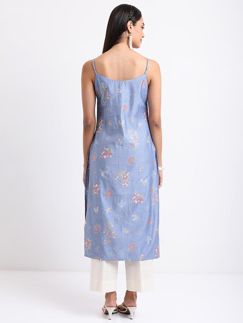 women three quarter sleeve printed a-line kurta - 21486694 -  Standard Image - 1